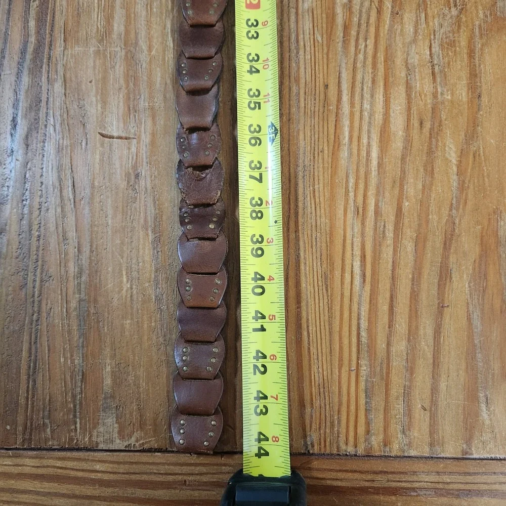 Vintage Brown Leather Linked Belt Brass‎ Hardware Medium Large 44